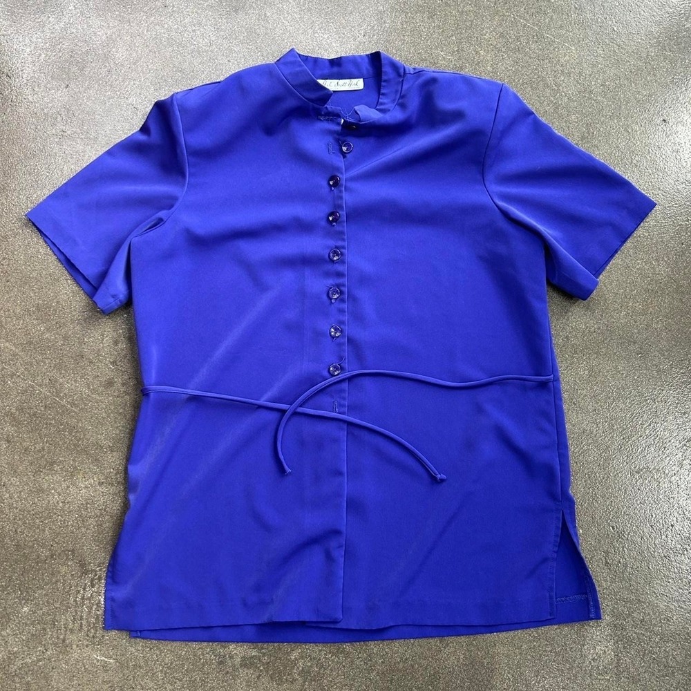 Vintage 80s Tie Back Waist Women's Large Made In USA Button Down Purple Blouse